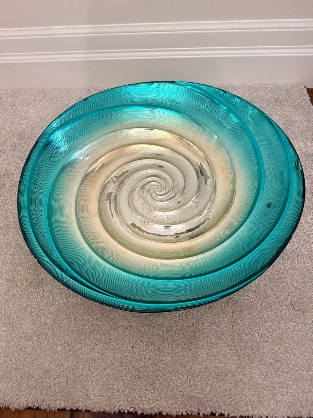 Decorative Spiral Glass Bowl in Teal and Cream